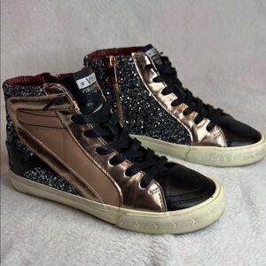 Black & Rose Gold Glitter High-Top Sneakers for Women